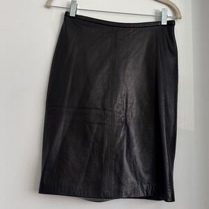 Vintage Oscar de la Renta Black Leather Skirt